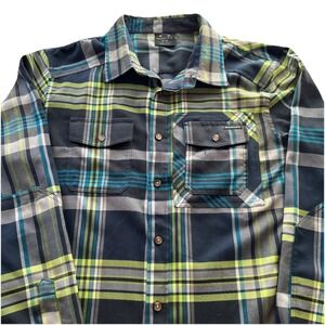 Oakley Men's Medium Blue & Green Plaid Long Sleeve Pocketed Flannel Shirt EUC